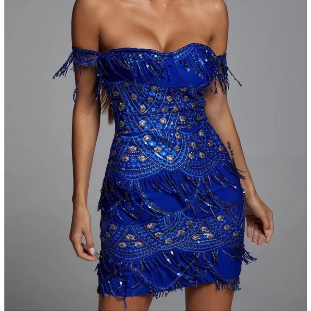 Elegant Blue Sequin Mini Dress